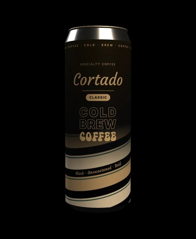 A can of Cortado Classic Cold Brew Coffee: black, unsweetened, bold