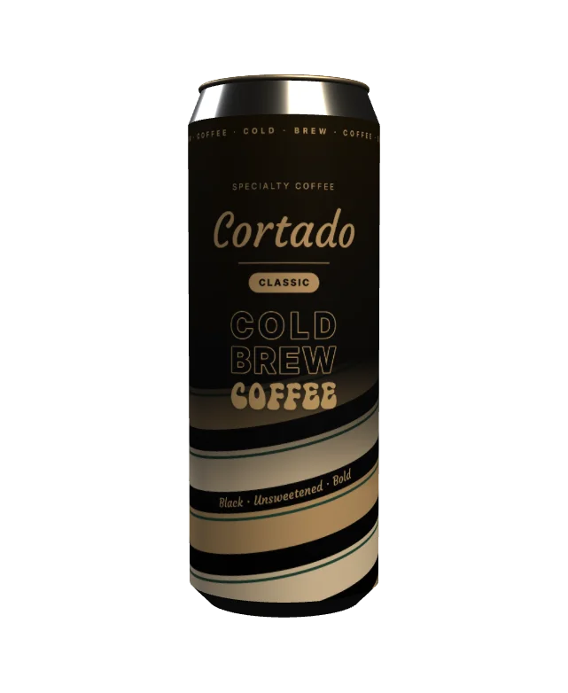A can of Cortado Classic Cold Brew Coffee: black, unsweetened, bold